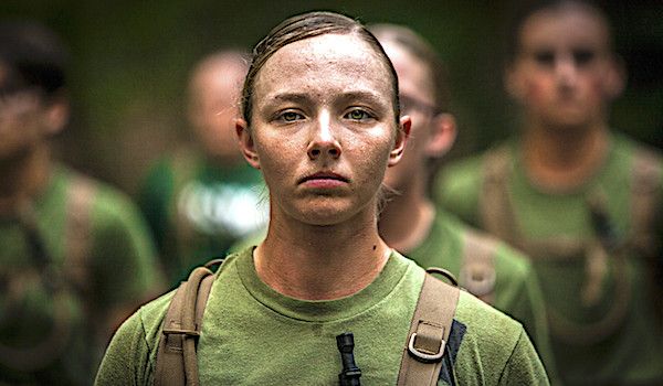An officer candidate stands at attention during the Medal of Honor run at Officer Candidates School aboard Marine Corps Base Quantico, Virginia, August 15, 2019. (U.S. Marine Corps photo by Lance Cpl. Phuchung Nguyen)