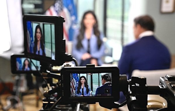 U.S. Department of Homeland Security Secretary Kristi Noem is interviewed by Bret Baier from Fox News at DHS Headquarters in Washington, D.C., Monday, March 31, 2025. (DHS photo by Tia Dufour)