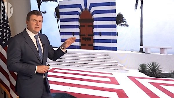 James O'Keefe displays the entrance to the 'temple' on Jeffrey Epstein's island (Video screenshot)