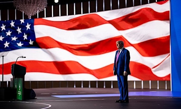 President Donald Trump delivers remarks at the U.S.-Saudi investment forum at the King Abdul Aziz International Conference Center, Tuesday, May 13, 2025, in Riyadh, Saudi Arabia. (Official White House photo by Daniel Torok)