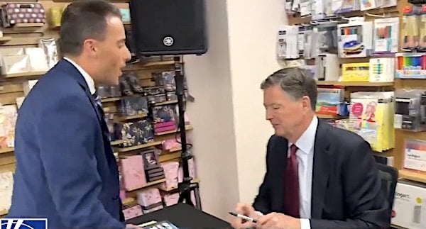 Johnny Belisario of Fox News confronts James Comey at a book-signing on Tuesday, May 20, 2025 (Video screenshot)