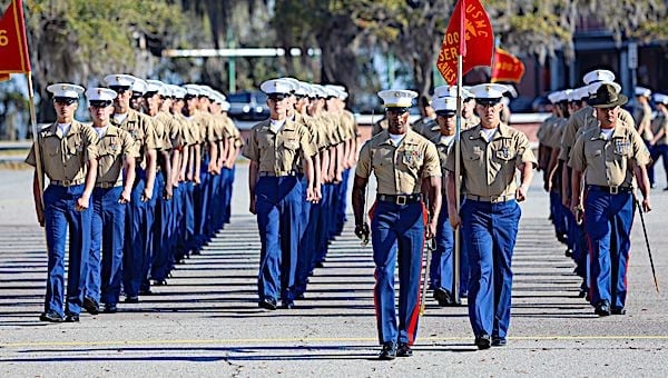 U.S. Marines graduate recruit training aboard Marine Corps Recruit Depot Parris Island South Carolina, March 26, 2021.(U.S. Marine Corps photo by Lance Cpl. Samuel Fletcher)