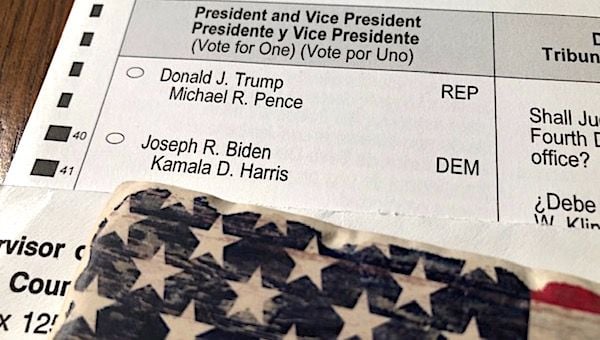 A 2020 presidential ballot featuring President Donald J. Trump against Joe Biden (Photo by Joe Kovacs)