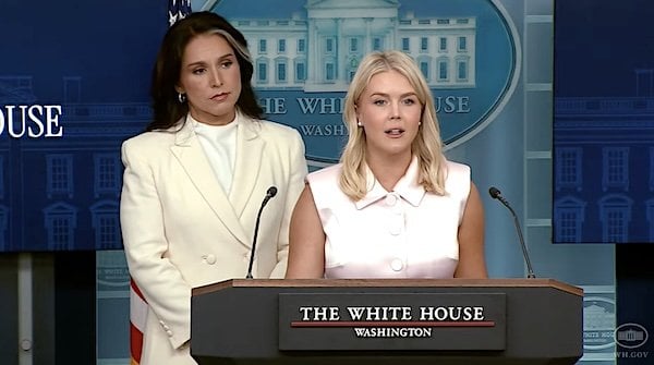 White House Press Secretary Karoline Leavitt and DNI Tulsi Gabbard, left (Video screenshot)