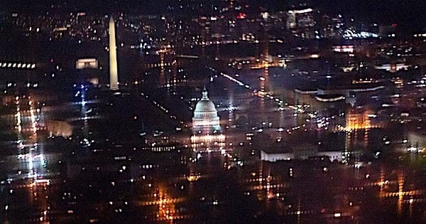 The National Mall is seen at night Sunday, April 18, 2021. (Official White House photo by Adam Schultz)
