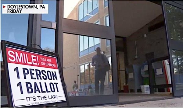 A voting precinct in Doylestown, Pennsylvania, the county seat of Bucks County (Video screenshot)
