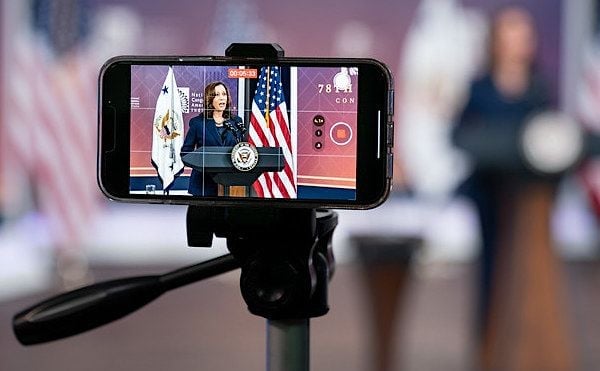 Kamala Harris delivers remarks to the National Congress of American Indians Annual Conference, Tuesday, Oct. 12, 2021 in the South Court Auditorium of the Eisenhower Executive Office Building at the White House. (Official White House photo by Lawrence Jackson)