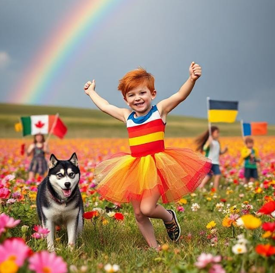 A child running in a flower field with a dogAI-generated content may be incorrect.
