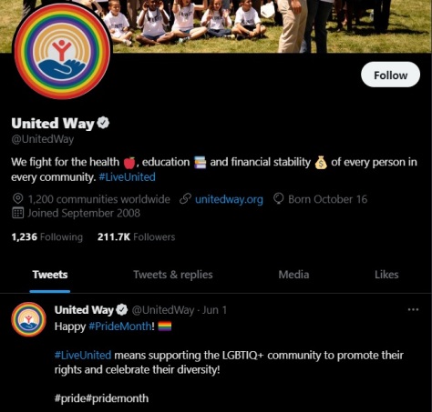 United Way Twitter Gay Rights Pride Month LGBT