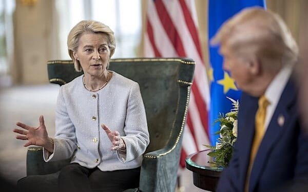 President Donald J. Trump participates in a bilateral meeting with the President of the European Commission Ursula von der Leyen at the Trump Turnberry golf course in Turnberry, Scotland, Friday, July 27, 2025. (Official White House photo by Daniel Torok)