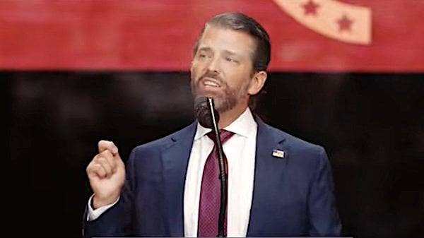 Donald Trump, Jr. speaks at the Charlie Kirk Memorial Service in Glendale, Arizona, on Sunday, Sept. 21, 2025