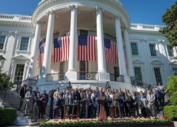 President Donald Trump, coach Nick Sirianni and Philadelphia Eagles offensive tackle Lane Johnson arrive to the South Lawn, Monday, April 28, 2025, for an event celebrating the team
