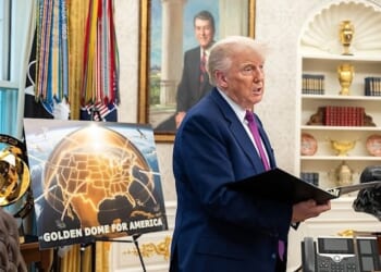 President Donald Trump announces the Golden Dome missile defense system, Tuesday, May 20, 2025, in the Oval Office. (Official White House photo by Joyce N. Boghosian)