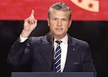 U.S. Secretary of War Pete Hegseth speaks at the Charlie Kirk Memorial Service in Glendale, Arizona, on Sunday, Sept. 21, 2025 (Video screenshot)