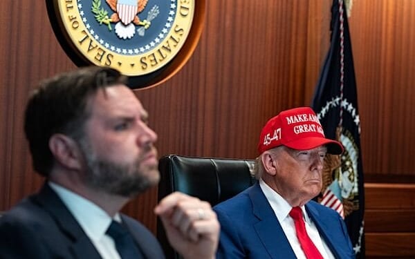 President Donald J. Trump and Vice President JD Vance in The Situation Room, June 21, 2025 (Official White House photo)