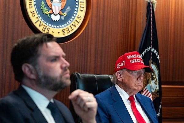 President Donald J. Trump and Vice President JD Vance in The Situation Room, June 21, 2025 (Official White House photo)