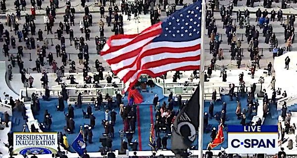 A sparse and socially distanced audience at the inauguration of Joe Biden at the U.S. Capitol on Jan. 20, 2021. (Video screenshot)