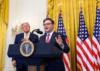 Speaker of the House Mike Johnson delivers remarks at a White House reception for Republican members of Congress, Tuesday, July 22, 2025. (Official White House photo by Joyce N. Boghosian)