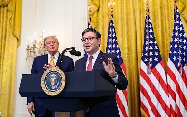 Speaker of the House Mike Johnson delivers remarks at a White House reception for Republican members of Congress, Tuesday, July 22, 2025. (Official White House photo by Joyce N. Boghosian)