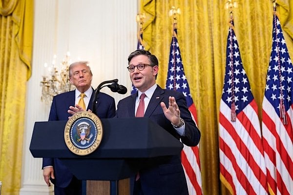 Speaker of the House Mike Johnson delivers remarks at a White House reception for Republican members of Congress, Tuesday, July 22, 2025. (Official White House photo by Joyce N. Boghosian)