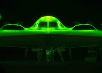A U.S. Air Force B-2 Spirit is prepared for operations ahead of Operation MIDNIGHT HAMMER at Whiteman Air Force Base, Missouri, June 2025. (U.S. Air Force photo)