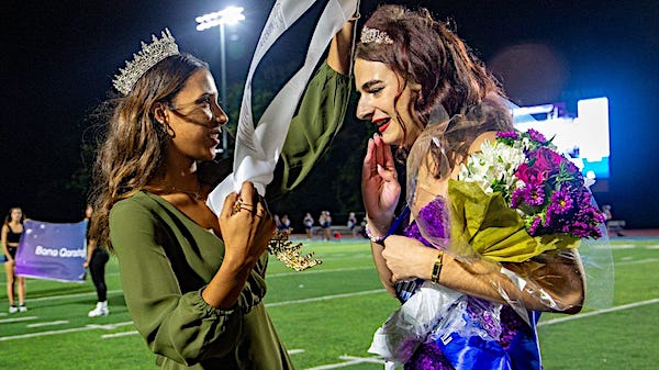 Tristan Young, a male who identifies as female, is crowned homecoming queen at Oak Park High School in Kansas City, Missouri, in September 2023. (Courtesy LibsofTikTok)