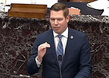 U.S. Rep. Eric Swalwell, D-Calif., as House impeachment manager on Wednesday, Feb. 10, 2021. (C-SPAN video screenshot)