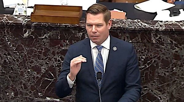 U.S. Rep. Eric Swalwell, D-Calif., as House impeachment manager on Wednesday, Feb. 10, 2021. (C-SPAN video screenshot)