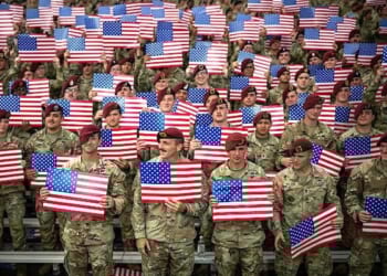 Members of the military listen to Secretary of Defense Pete Hegseth deliver remarks at Fort Bragg, North Carolina on Tuesday, June 10, 2025, during a visit to commemorate the 250th anniversary of the U.S. Army. (Official White House photo by Daniel Torok)