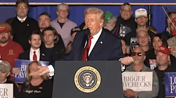 President Donald Trump speaks at a rally in Mount Pocono, Pennsylvania, Tuesday, Dec. 9, 2025
