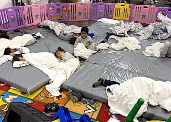 Immigrant children as young as three reportedly held in cramped quarters in a Texas border facility in March 2021. (Photo courtesy U.S. Sen. Mike Braun, R-Ind.)