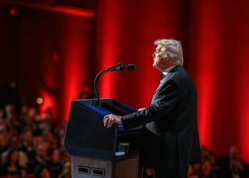 President Donald Trump delivers remarks at the Kennedy Center Honors celebrating Sylvester Stallone, Gloria Gaynor, George Strait, members of KISS, and Michael Crawford at the Kennedy Center in Washington, D.C., Sunday, Dec. 7, 2025. (Official White House photo by Daniel Torok)