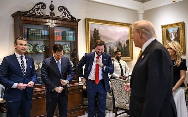President Donald Trump and members of the U.S. delegation await the arrival of Hungarian Prime Minister Viktor Orban in the West Wing Lobby of the White House, Friday, Nov. 7, 2025. (Official White House Photo by Mollly Riley)
