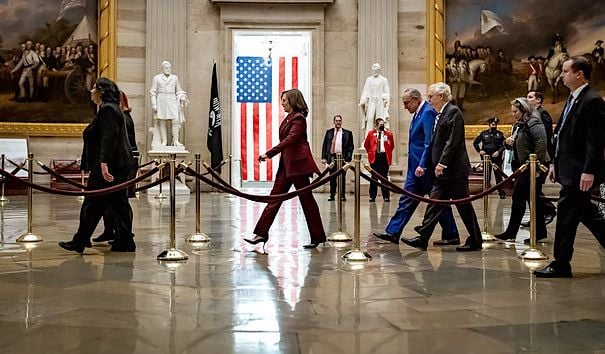 Vice President Kamala Harris participates in the Senate procession to the House Chamber for President Joe Biden’s State of the Union Address, Tuesday, Feb. 7, 2023, at the U.S. Capitol in Washington, D.C. (Official White House photo by Lawrence Jackson)