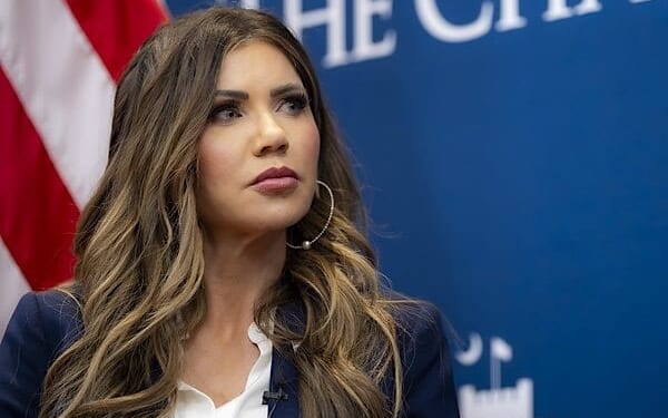 U.S. Secretary of Homeland Security Kristi Noem participates in a fireside chat with Jonathan Hoffman at the National Security Study School at The Citadel in Charleston, South Carolina, Friday, Nov. 7, 2025. (DHS photo by Tia Dufour)