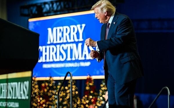 President Donald Trump gestures to the crowd after delivering remarks on the economy at the Rocky Mount Event Center in Rocky Mount, North Carolina on Friday, Dec. 19, 2025. (Official White House photo by Daniel Torok)