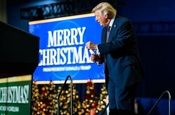 President Donald Trump gestures to the crowd after delivering remarks on the economy at the Rocky Mount Event Center in Rocky Mount, North Carolina on Friday, Dec. 19, 2025. (Official White House photo by Daniel Torok)
