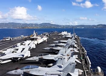 The USS Gerald R. Ford arrives at St. Thomas, U.S. Virgin Islands, Monday, Dec. 1, 2025. Military forces are deployed to the Caribbean in support of the U.S. Southern Command mission, Department of War-directed operations and President Donald J. Trump