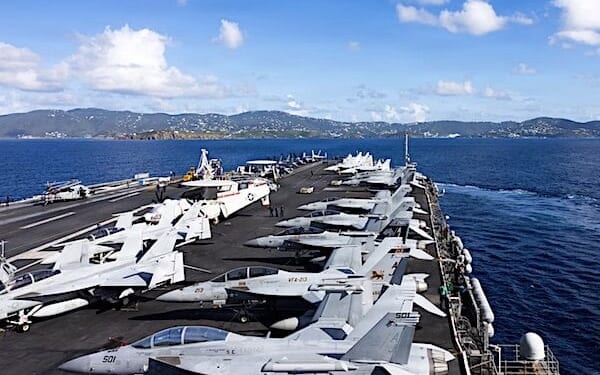 The USS Gerald R. Ford arrives at St. Thomas, U.S. Virgin Islands, Monday, Dec. 1, 2025. Military forces are deployed to the Caribbean in support of the U.S. Southern Command mission, Department of War-directed operations and President Donald J. Trump