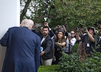 President Donald Trump speaks to the press after disembarking Marine One on the South Lawn of the White House, Tuesday, July 29, 2025, after a trip to Scotland. (Official White House photo by Molly Riley)