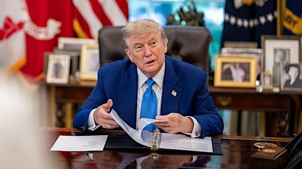 President Donald Trump speaks with Edward Walsh and his family before his swearing-in ceremony for U.S. Ambassador to Ireland, Thursday, June 19, 2025, in the Oval Office. (Official White House photo by Daniel Torok)