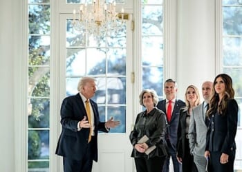 President Donald Trump walks along the West Colonnade to the residence to attend an event announcing the launch of the Homeland Security Task Force, Thursday, Oct. 23, 2025. (Official White House photo by Molly Riley)