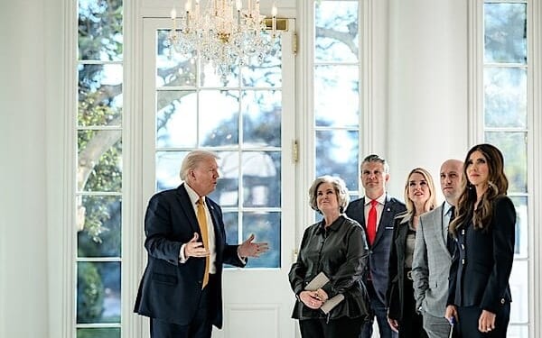 President Donald Trump walks along the West Colonnade to the residence to attend an event announcing the launch of the Homeland Security Task Force, Thursday, Oct. 23, 2025. (Official White House photo by Molly Riley)