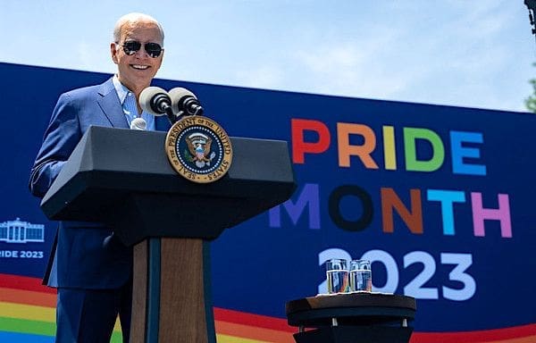 Joe Biden delivers remarks at a Pride celebration, Saturday, June 10, 2023, on the South Lawn of the White House. (Official White House photo by Adam Schultz)