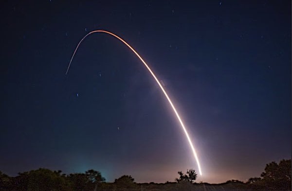 An unarmed Minuteman III intercontinental ballistic missile launches during an operational test at Vandenberg Space Force Base, California, Wednesday, May 21, 2025. (U.S. Air Force photo by Airman 1st Class Jack Rodriguez Escamilla)