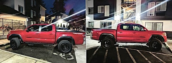 Images of the red Toyota Tacoma truck driven by Luis Nino-Moncada included in a U.S. Department of Justice court filing on Monday, Jan. 12, 2026. (DOJ photos)