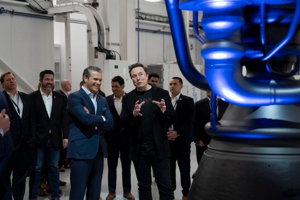 War Secretary Pete Hegseth and Elon Musk at SpaceX. (Department of War)
