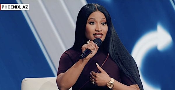 Nicki Minaj speaks at Turning Pount USA's AmericaFest 2025 in Phoenix, Arizona, on Sunday, Dec. 21, 2025 (Video screenshot)
