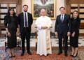 U.S. Secretary of State Marco Rubio, with his wife Jeanette Rubio (right), and Vice President JD Vance, with his wife Usha Vance, meet with Pope Leo XIV in the Holy See in Vatican City, Vatican, May 19, 2025 (Simone Rosoluti/Vatican Media)