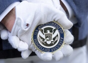 U.S. Secretary of Homeland Security Kristi Noem and The Citadel President Gen. Glenn Walters, USMC (Ret.), view the Corps of Cadets parade at The Citadel in Charleston, South Carolina, Friday, Nov. 7, 2025. (DHS photo by Tia Dufour)